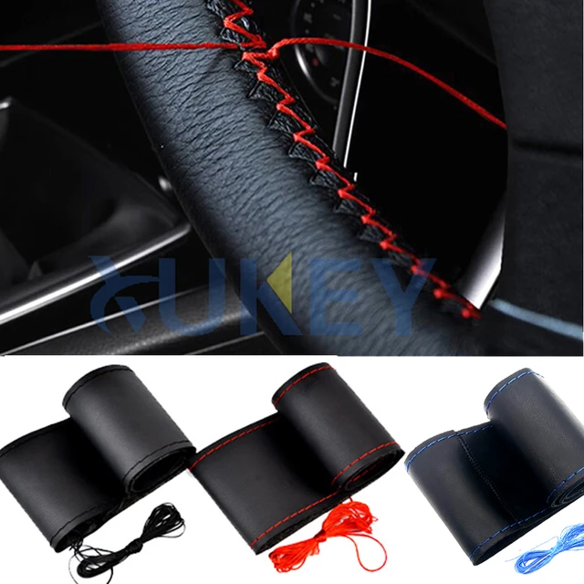 schwarz)Leder Universal Auto Lenkradabdeckung 38cm Car-Styling Sport Auto  Lenkradabdeckungen Anti-Rutsch Autozubehör