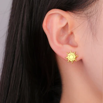 Teamer Radiating Sun Stud Earrings for Women Girls Steel Gold Color Stainless Steel Earrings Fashion Minimalist Daily Jewelry