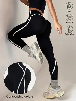 Striped yoga pants for women, quick drying outdoor sports pants, high waisted and hip lifting yoga pants, fitness clothes for wo 1