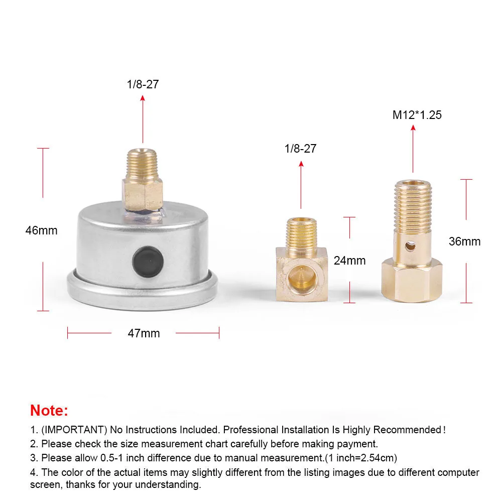 Three Colors New Aluminum Car Fuel Pressure Gauge with 2 Copper Connectors For Honda Civic CRX Acura Fuel Pressure Gauge