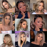 Perruque Bob Lace Front Wig Naturelle Lisse, Cheveux Courts, Blond Ombré, 13x4, avec Racines Brunes, Densité 180%, pour Femme Africaine 6