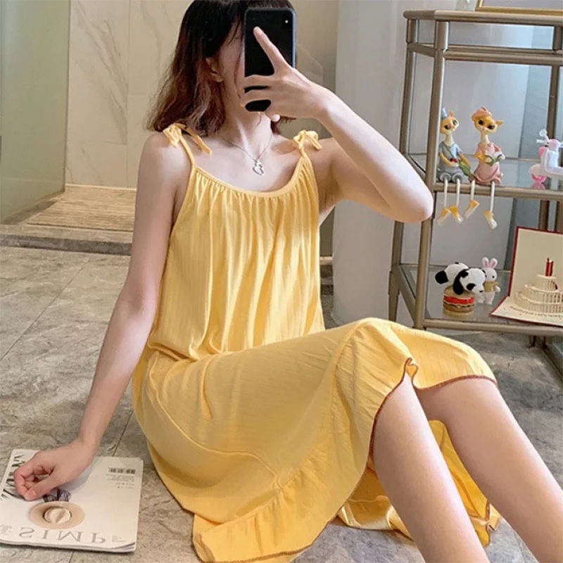 

Женская Однотонная ночная рубашка, свободная летняя Пижама без рукавов с круглым вырезом, женское сексуальное платье для сна, Повседневная Домашняя одежда, 2023