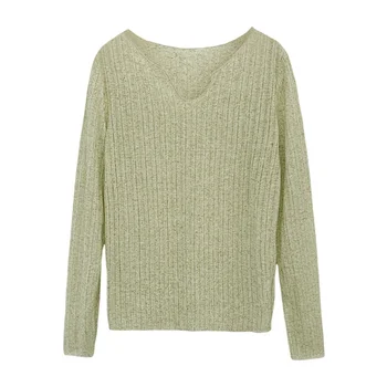 المرأة مثير انظر من خلال تي شيرت فضفاض كم طويل تي شيرت برقبة على شكل v موضة أوائل الصيف قميص واقية من الشمس تكييف الهواء 5