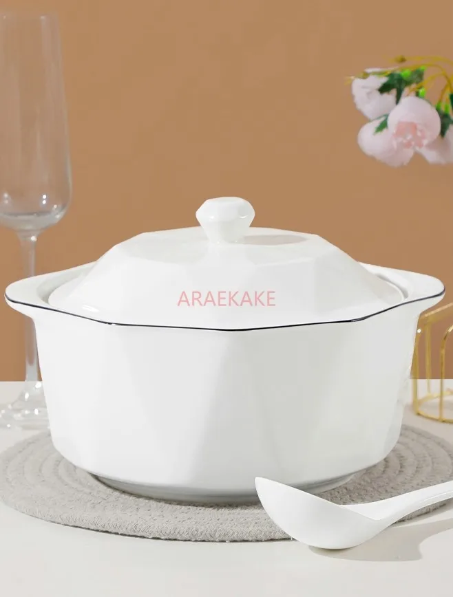 10.5-inch ceramic large pot, household thickened diamond soup pot with lid, soup spoon, Nordic creative double ear stew pot
