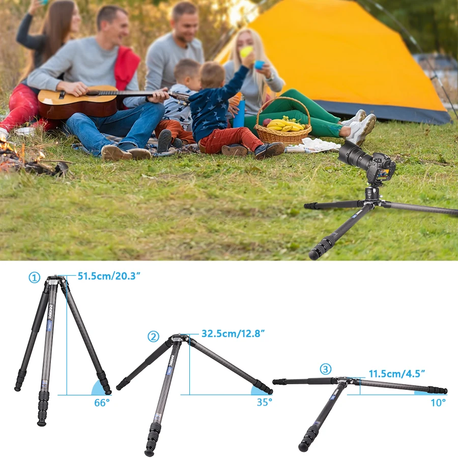 CT284C Professional Carbon Fiber Tripod Travel Camera Stand with Stone Bag for D