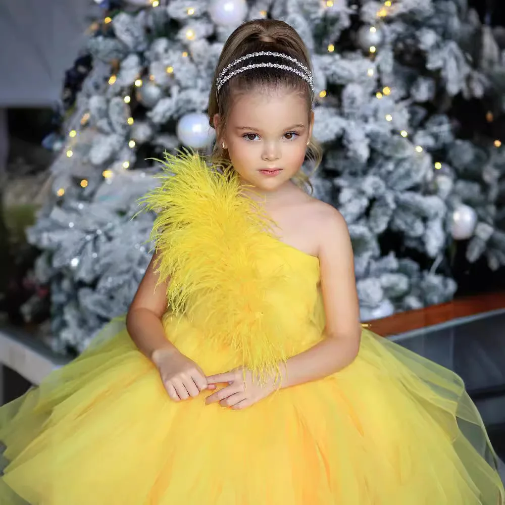 

2024 Fashion Baby Girl Princess bow Tutu Dress Long Feather Sleeve Child Vestido Wedding Party Birthday Xmas Baby Clothes 1-8Y