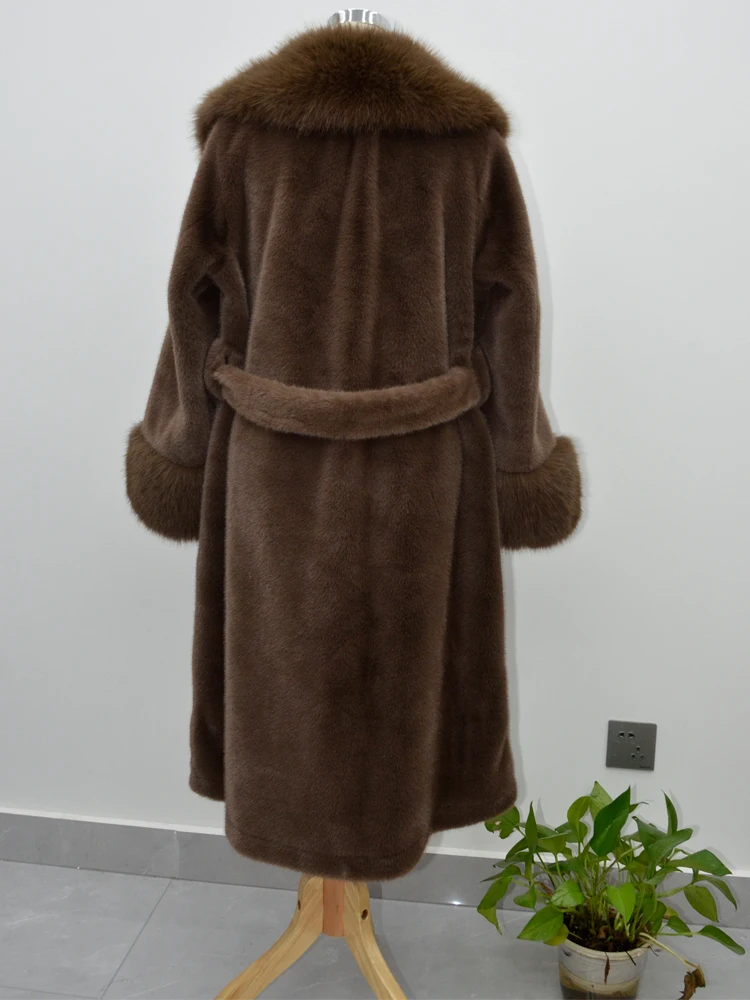 Winter Women Fake Fur Coat Long with Belt Warm Faux Fur Coat New