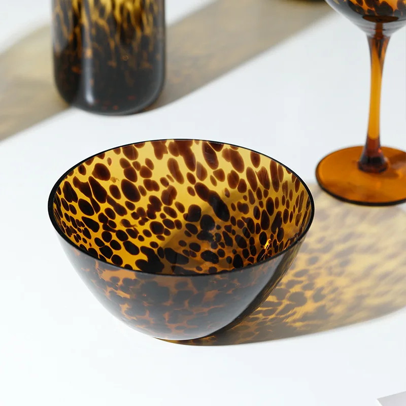 Hand-blown leopard-print goblet egg cup amber spot glass home wine glass combination