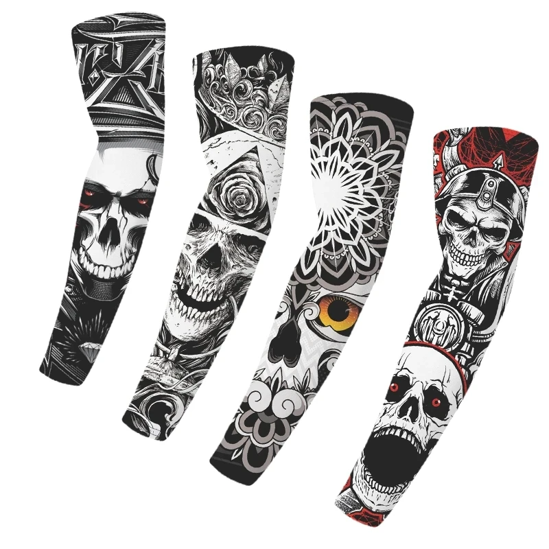 

23 Types Tattoo Sleeves Skull Men Armguard Outdoor Motorcycle Driving Arm Protection Ice Silk Summer Women Arm Warmers Cover