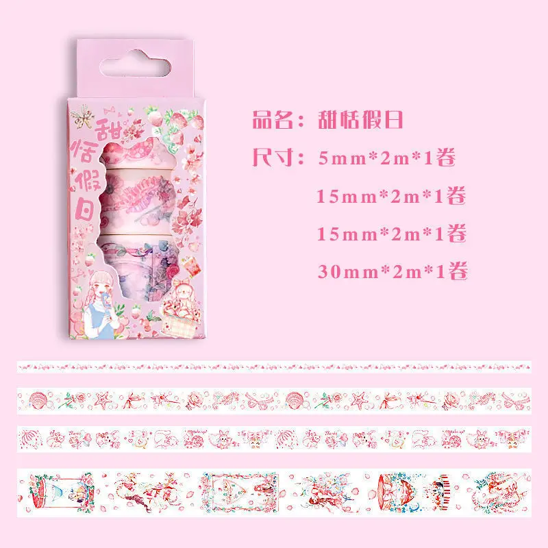 3 롤 테이프 세트 손 계정 장식 스티커, 애완 동물 테이프 어린이 스티커, 와시 테이프 세트, 사무용품 테이프 스티커