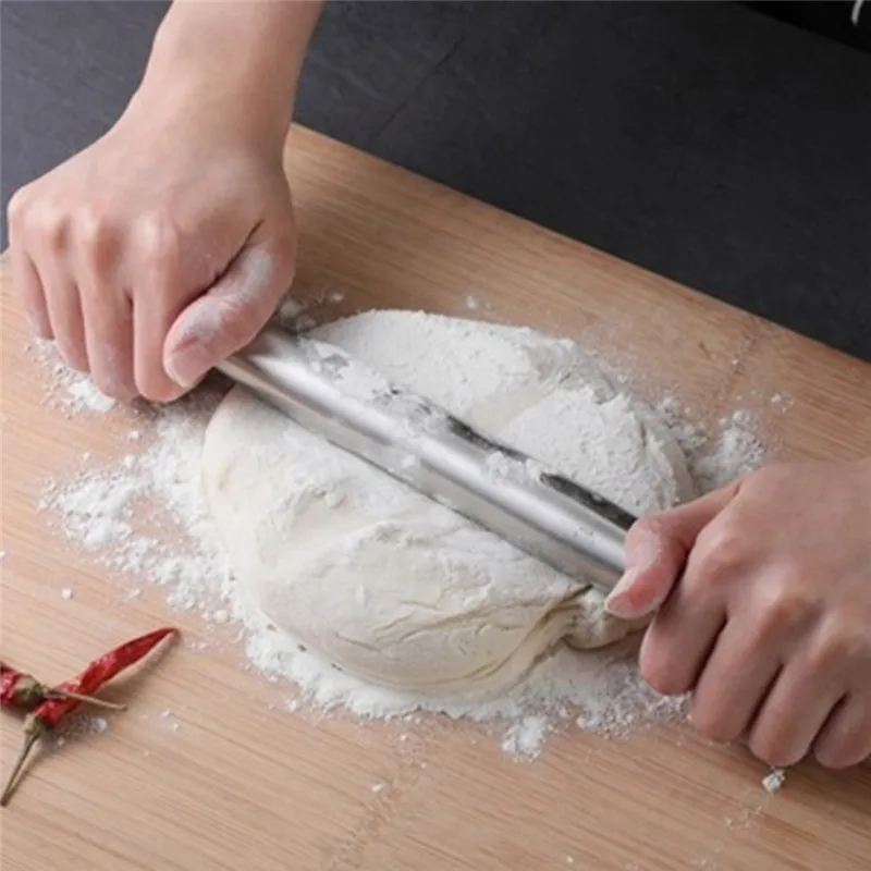 S74202d8d41ae44b6a66bcbd06297ded2T 1Pc Stainless Steel Rolling Pin Kitchen Utensils Dough Roller Bake Pizza Noodles Cookie Dumplings Making Non-stick Baking Tool