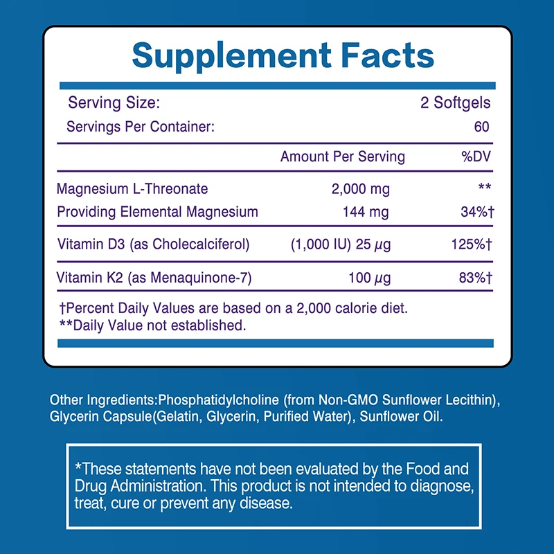 Liposomal Magnesium L-Threonate-Supports Brain, Bone, Heart, Muscle Health and Promotes Sleep