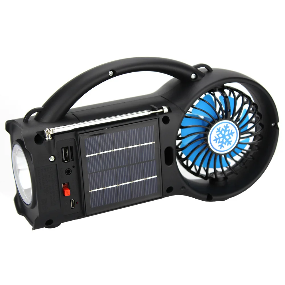 MD-122-S Solar Wireless Bluetooth Radio Outdoor Portable Fan Speaker Fire Emergency Broadcast