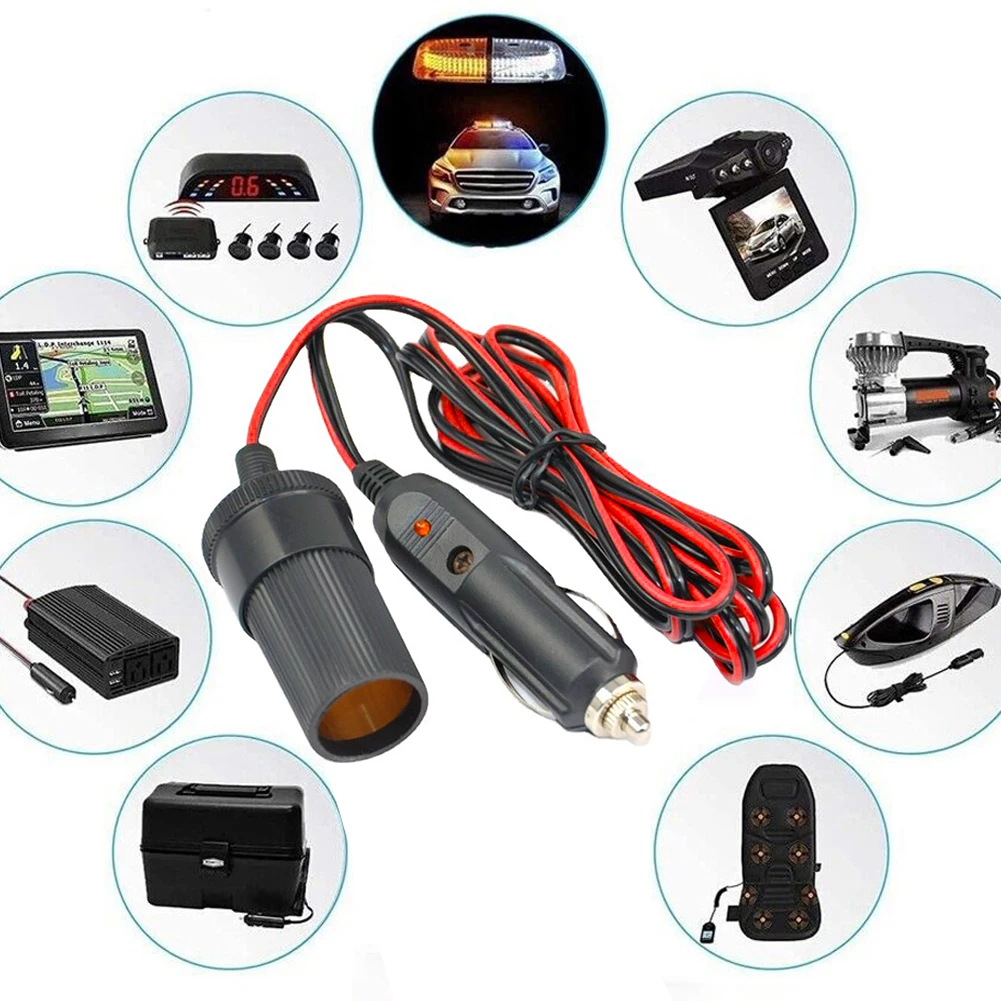 2M/5M Car Charger 12/24V 10A Car Socket Power Adapter Heavy Duty Extension Cable Cigarette Lighter Socket Extension Cord Cable