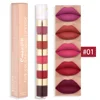 Matte Lipstick 5-in-1 Lipstick Set Highly Pigmented Waterproof Lasting Combination Lip Gloss Makeup Non-Stick Liquid Lipstick