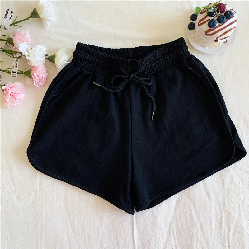 dickies shorts Summer New Casual Women's Fitness Sport Shorts Loose Black Elastic Waist Wide Leg Shorts for Women Solid Workout Shorts Female leather shorts