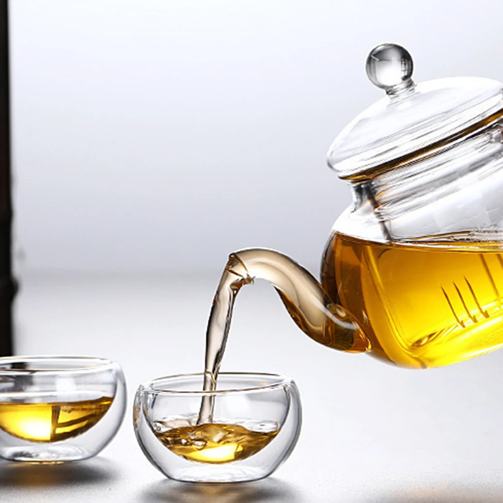 1/2/4pcs Double Layer Glass Tea Cup Set Transparent Drinkware Coffee Milk Water Mug Multi-Purpose Brewings Tea Cup Kitchen Tools