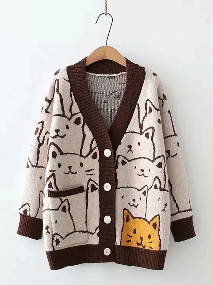 

Sweaters Knitted Cardigans for Woman Coat Long Sleeve Top Jumpers Autumn Winter New Kawaii Clothes Loose Cardigan Y2k Sweater