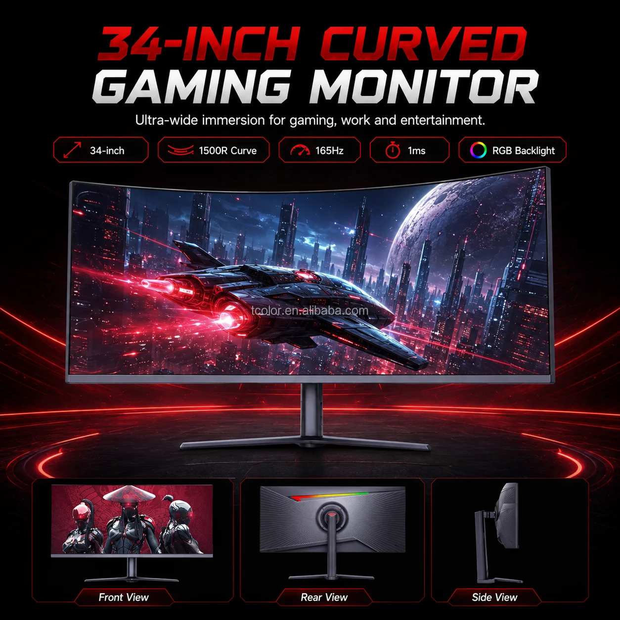 4K 34인치 커브드 모니터 165Hz PC 화면 4K LED 울트라와이드 모니터 풀 게이밍 PC 모니터 휴대용 노트북 디스플레이