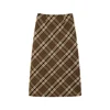 Autumn Winter Women Plaid Wool-Like Skirt High-Waisted Slim Fit Retro American Style Pencil Midi Skirt Elegant and Chic Bottom 6