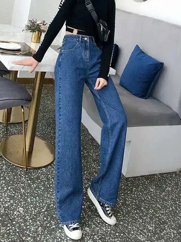 Casual High Waist Large Size 5xl 90kg Straight Jeans Baggy Wide Leg Denim Pants New Solid Color Vaqueros Spring Woman Hosen