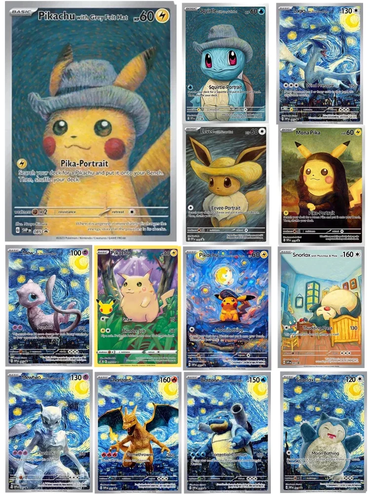 van gogh pokemon cards set Pokémon Center Van Gogh Museum 6-Card Sleeve Set Pikachu Gray Felt Hat –  AARC Hobbies main image 1