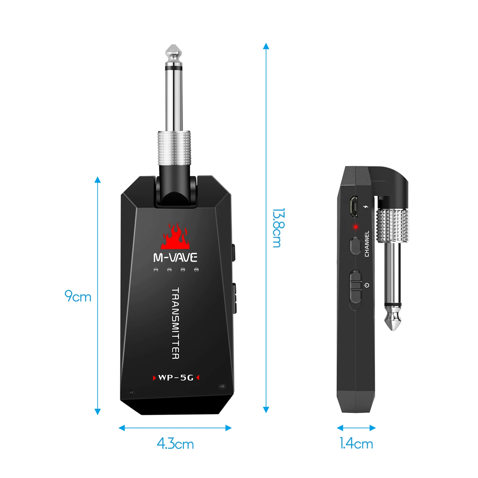 M-VAVE WP-5G Wireless 5.8G Guitar System Rechargeable Audio Transmitter and Receiver ISM Band for Electric Bass