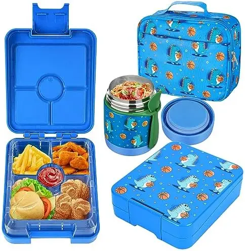 

Bento Lunch Box Set for Kids with 10oz Soup , Leak-Proof Lunch Containers with 4 Compartment, Kids Hot Food Jar and Insulated L