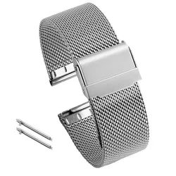Sleek Milanese Loop Stainless Steel Watch Band Replacement Bracelet with Quick Release - 16mm (Silver)