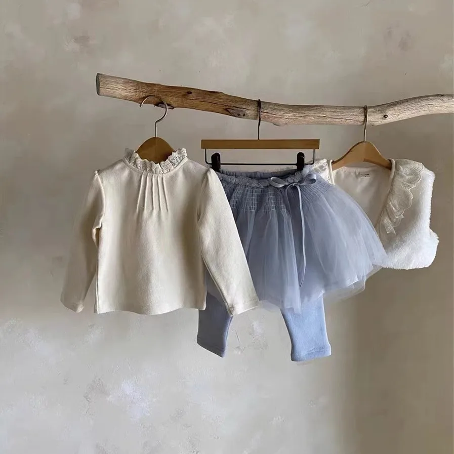 Spring Newborn Girl Infant T-shirt Lace Collar Long Sleeves