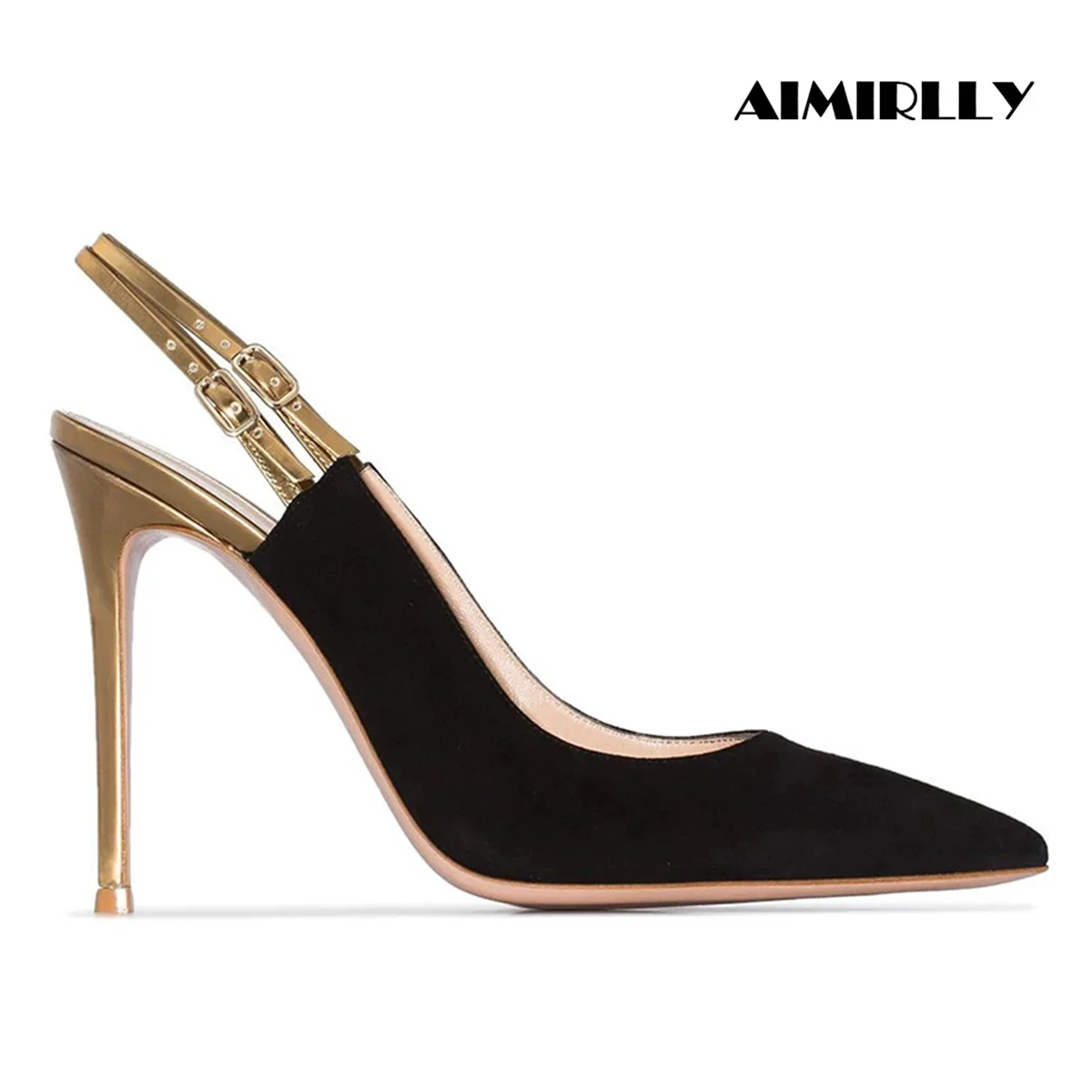 Босоножки женские с ремешком на пятке, модные туфли с острым носком, высокий каблук, без застежки, обувь для работы, черные