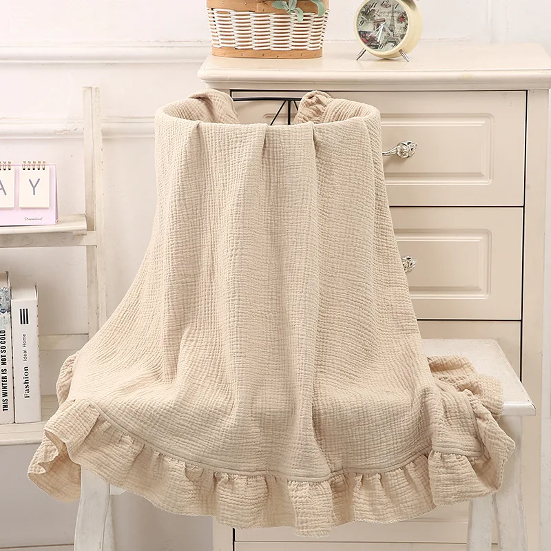 Organic Cotton Receiving Blanket Muslin Baby Swaddle Blanket for New Born Infant Bedding Ruffle Babies Accessories Newborn Plaid 3