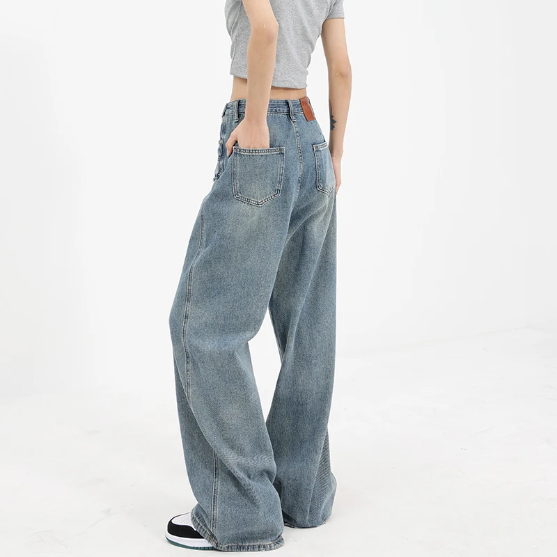 Jeans azzurri da donna tascabili a vita alta pantaloni larghi da strada americani moda larghi vintage 2023 NUOVI pantaloni invernali dritti_voghion.com