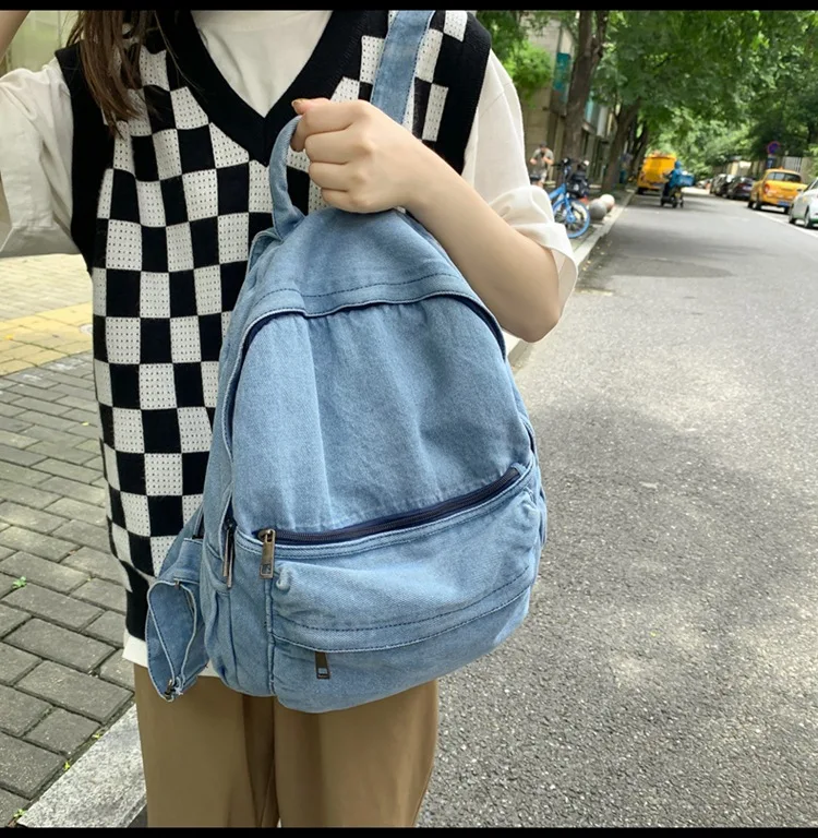 New Gray Denim Backpack Women's Leisure Travel Outing Shoulder Bag Female Fashion Schoolbags Suitable For Boys And Girls Mochila