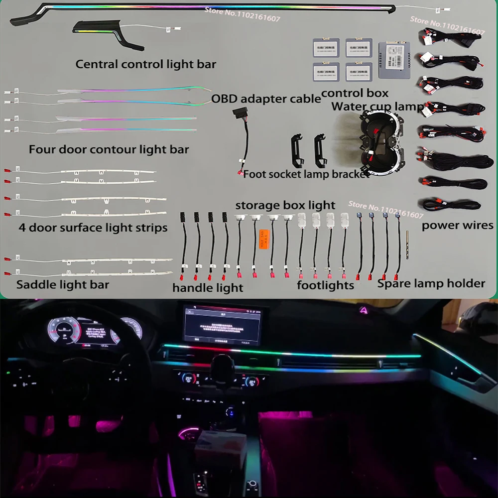32 Colori Decorativi Luce Ambientale Led Illuminazione Atmosfera Per Audi A4 S4 A5 S5 B9 2017-2023 Cruscotto Luci Ambientali Controllo Mmi