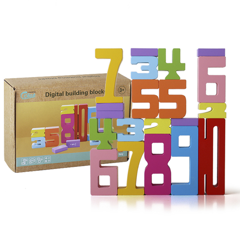 Wooden educational digital blocks, creative puzzles, stacking toys, fun brain-burning, early education topics, Montessori style