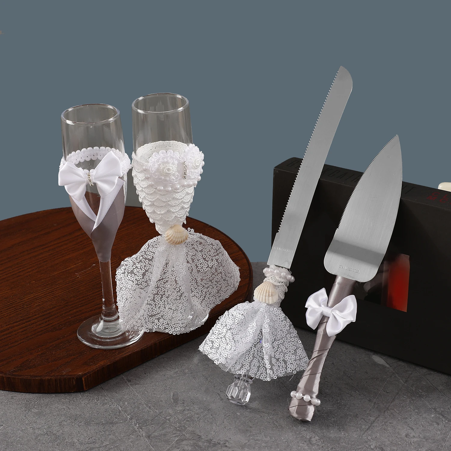 Grey dress bra love romantic wedding wine glasses tableware four-piece gift box