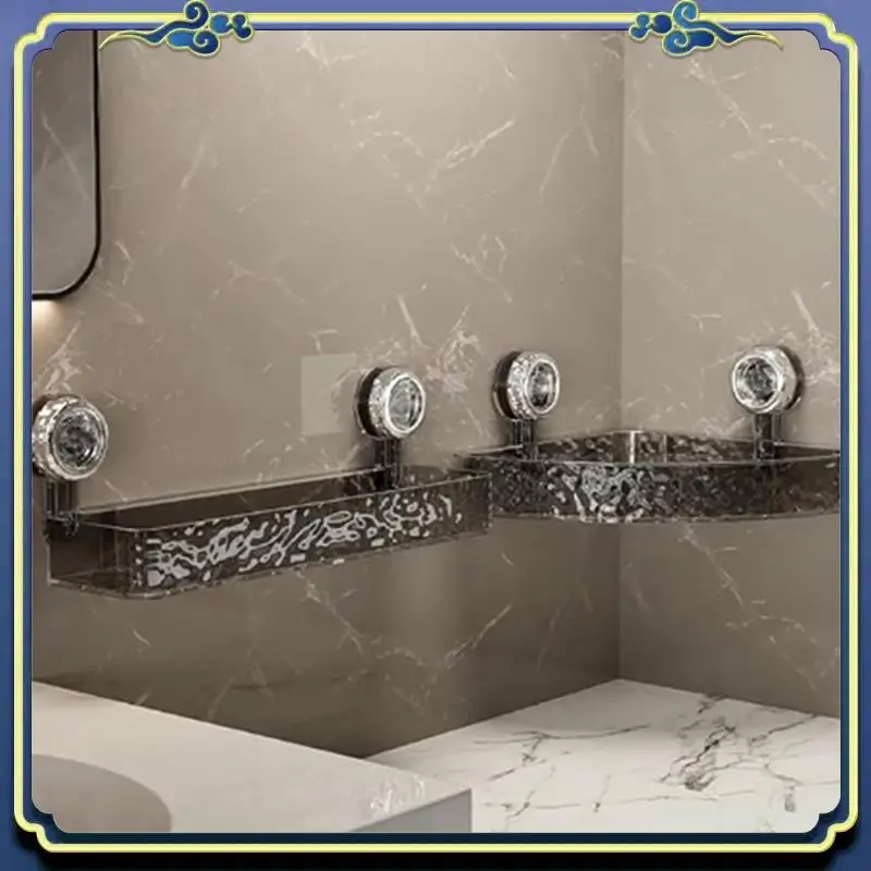 No-Drill, Light Luxury Style Glacier Pattern Suction Cup Shelf,Bathroom Shower Organizer Easy Install Transparent Fan Style