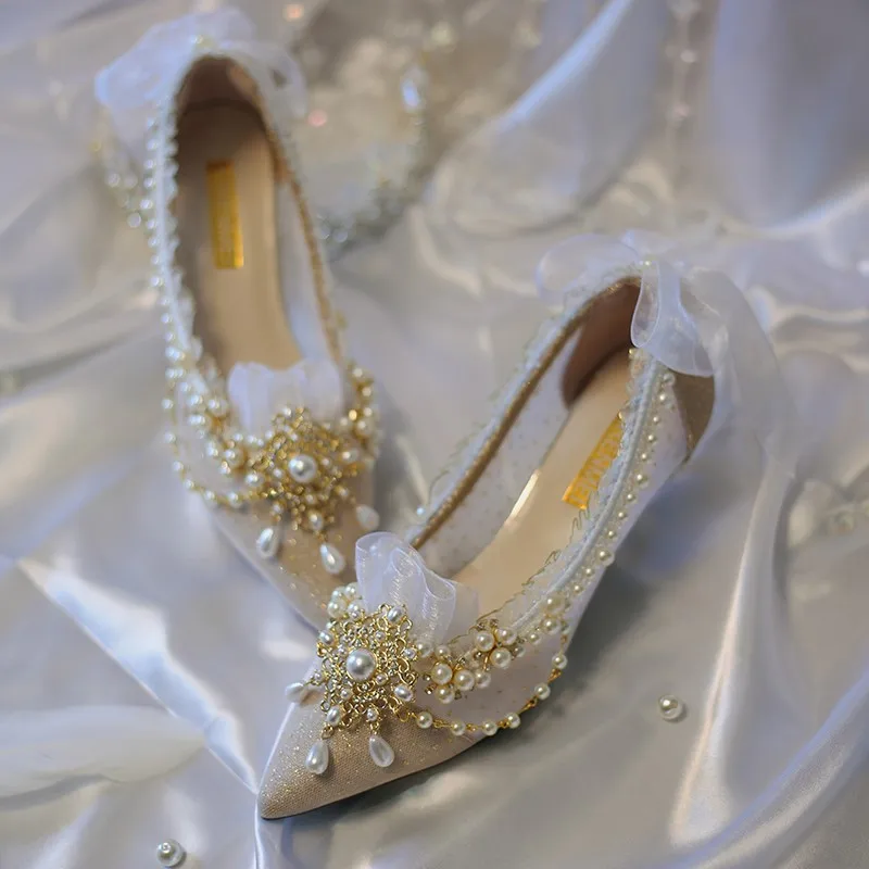 

Handmade White and Blue Frost Platinum Wedding Custom Thin Glittering High Heel Shoes