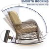 Outdoor Furniture 3 Piece Rocking Chairs Bistro Set, Wicker Patio Chairs with 4‘’ Thick Cushions, Comfortable High Backyard 4