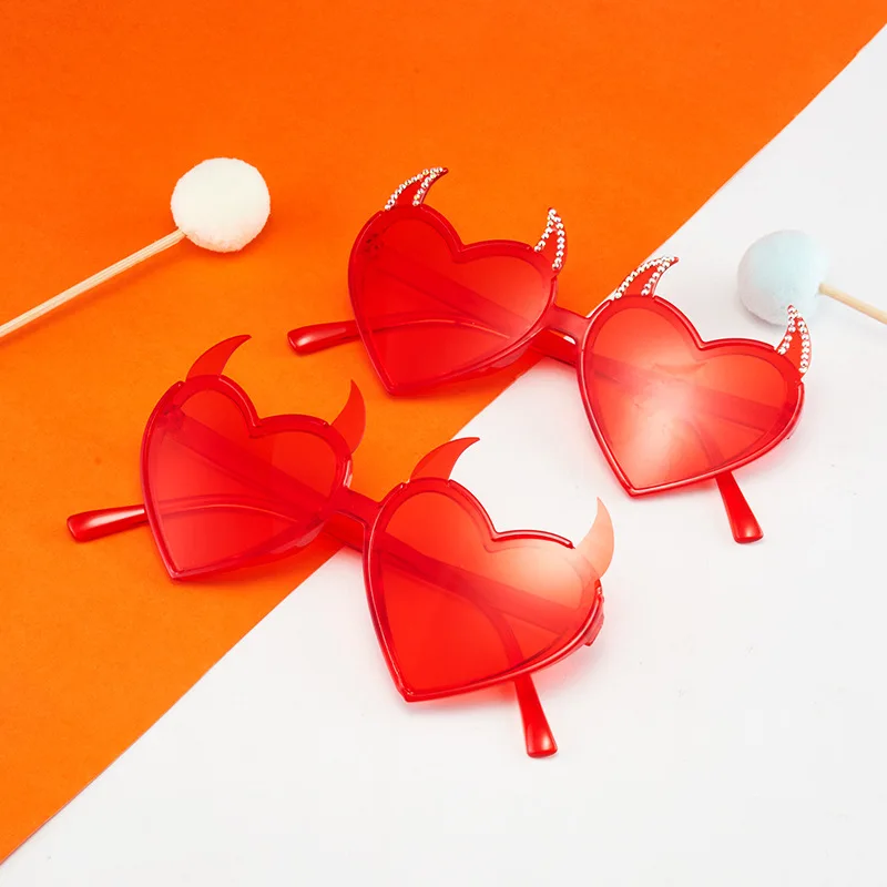 Stylish Red Demon Horns Love Glasses for Parties and Halloween