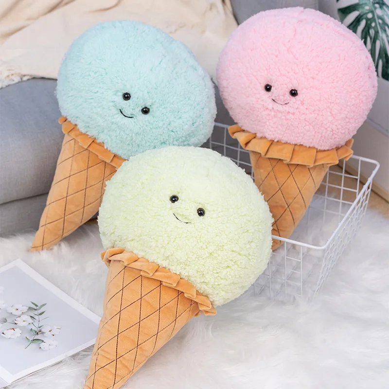 46cm Cute Cartoon Ice cream Plush Toy Stuffed Food Snack Pillow Cushion Cone Kids Toys Kawaii Room Decor Birthday Gift for Kids
