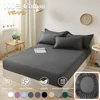 100% Cotton Fitted Bed Sheet with Elastic Band Solid Color Anti-slip Adjustable Mattress Cover for Single Double King Queen Bed 2