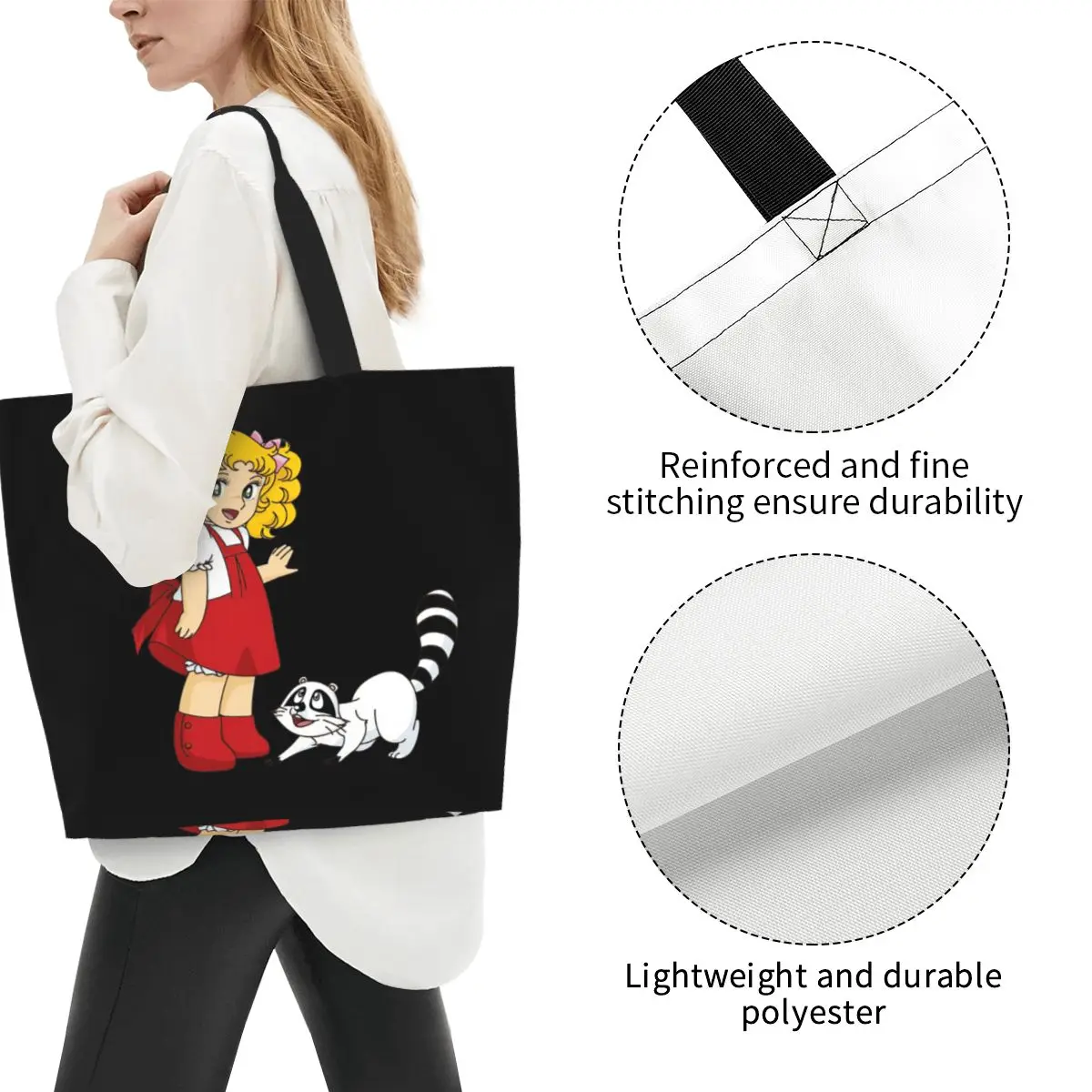Custom Candy Candy Shopping Canvas Bag Women Recycling Large Capacity Grocery Cartoon Anime Manga Tote Shopper Bags 3