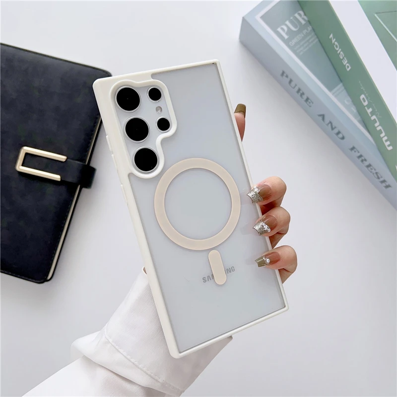 Luxury Magnetic Matte Frame Transparent Phone Case Cover