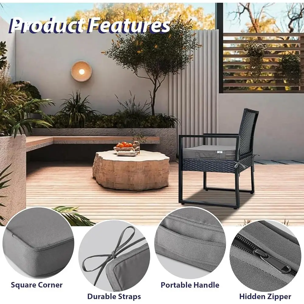 Outdoor Chair Cushions Set of 4 Waterproof Cushions Patio Furniture Seat Cushion with Ties Handle Eco-Friendly Thick Foam 6