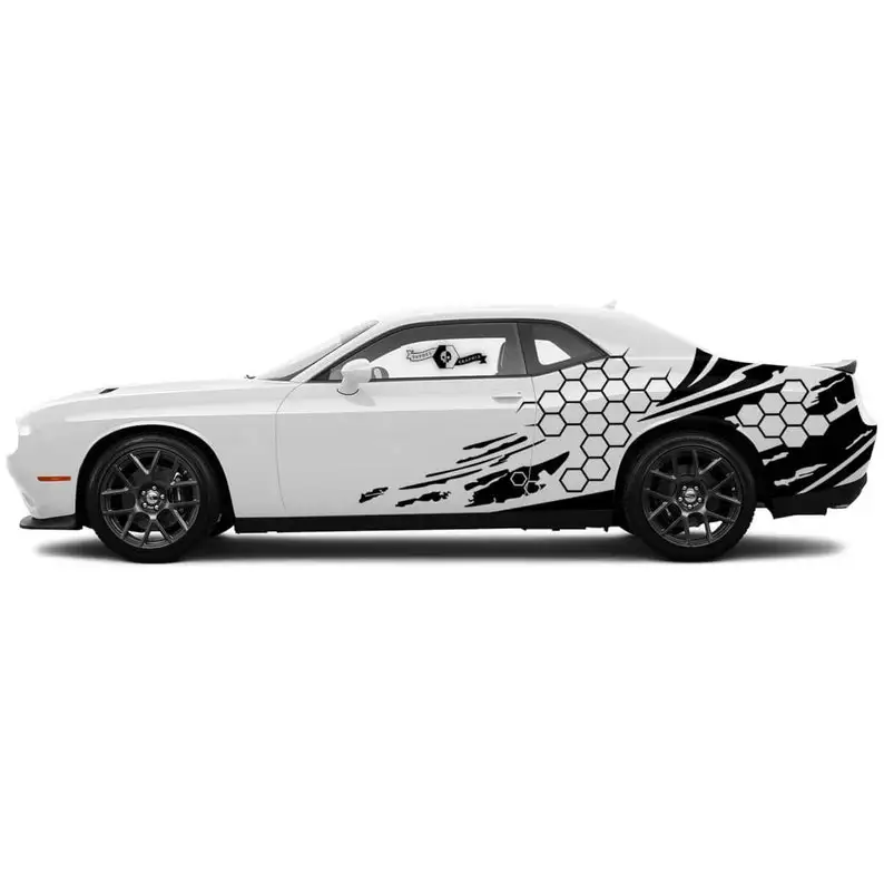 

2pcs side Grunge Honeycomb Vinyl Stripes body decal Door Side Decals Vinyl Graphics fit to Challenger