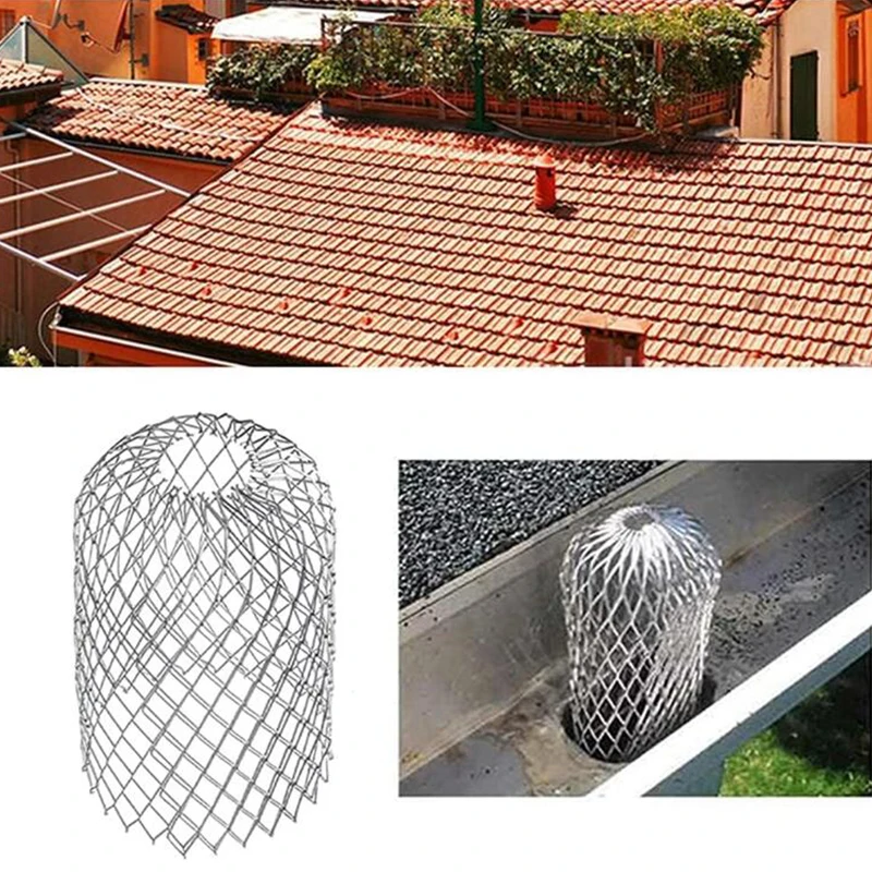 Metal Mesh Gutter 5Pcs Leaf Debris Trap Guard Drain Pipe Cover Downpipe Cover Diamond-Shaped Aluminum Metal Can Stretchable