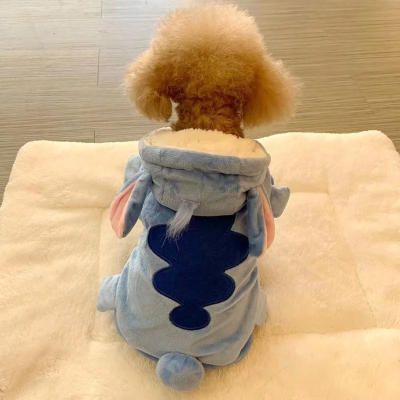 Autumn Winter Cartoon Pet Clothing Stitch Same Style Cat And Dog Clothing Two Leg Pet Transformation Warm Cotton Clothe