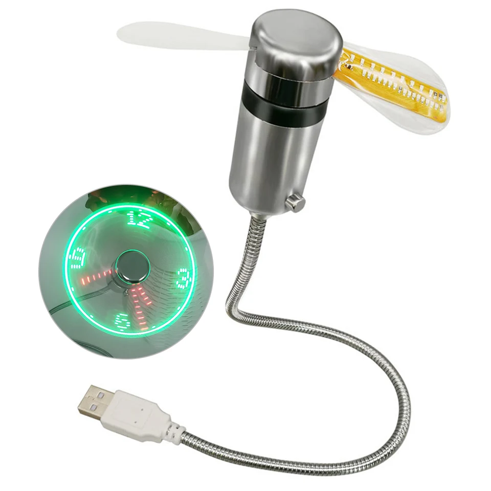USB LED Clock Fan with Temperature Display